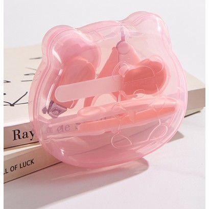 Set Ingrijire Unghii pentru Bebelusi, Flippy, Cutie de Depozitare in Forma de Ursulet, 10 x 9.5 cm, Roz