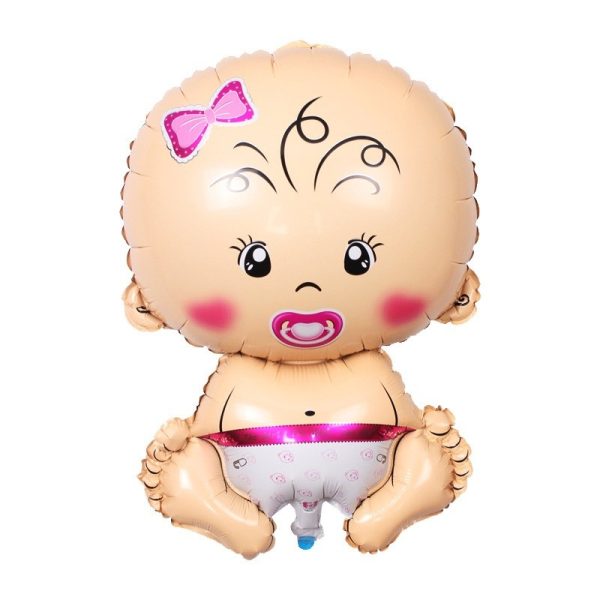 Balon din Folie Metalizata, Flippy, Figurina Fetita, Tema Botez, 73×48 cm,  Ambalaj Individual, Pai Inclus, Umflare cu Aer sau Heliu, Roz