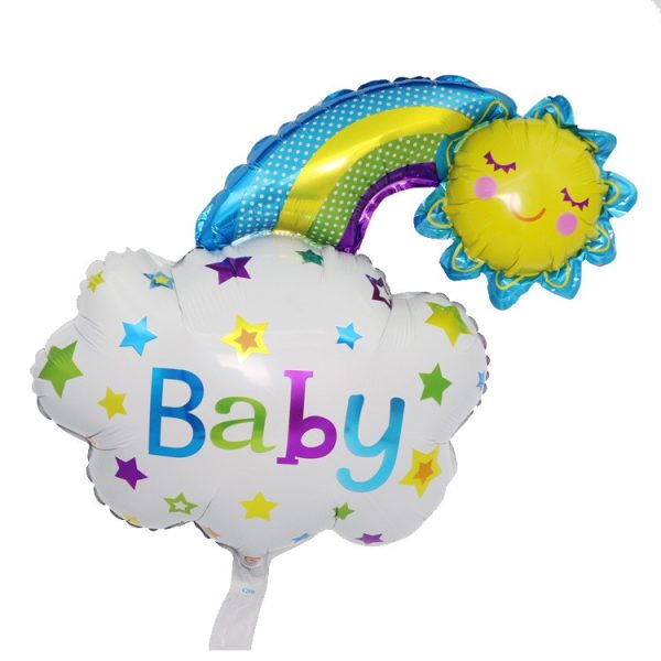 Balon din Folie Metalizata, Flippy, Figurina Soare si Nor, Tema Botez, 60×53 cm, Ambalaj Individual, Pai Inclus, Umflare cu Aer sau Heliu, Albastru