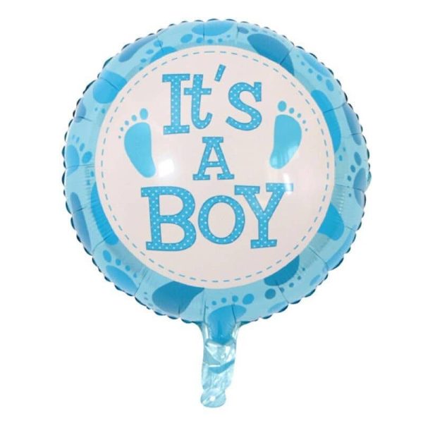 Balon din Folie Metalizata, Flippy, Figurina Rotunda, Model It’s a Boy, Tema Gender Reveal, 45 cm, Ambalaj Individual, Pai Inclus, Umflare cu Aer sau