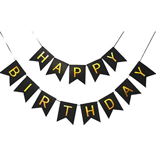 Banner Happy Birthday 100×200 cm, Flippy, Dimensiune Stegulet 11.5×16.5 cm, Rola de Ata Inclusa, Negru