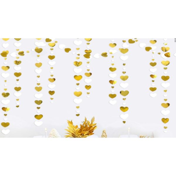 Banner cu Inimioare, Flippy, Tip Franjuri, 4 m, Rola de Ata Inclusa, Auriu/Alb