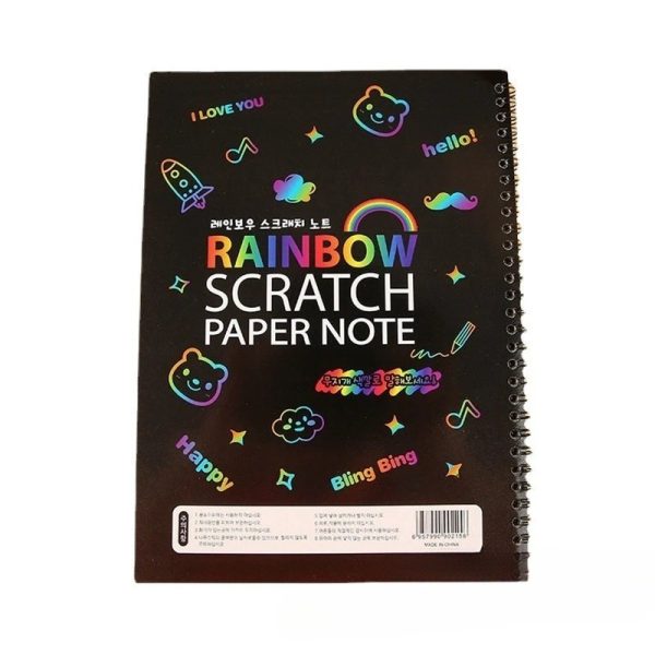 Caiet cu Foi de Hartie de Razuit, Flippy, cu Un Stilou din Bambus, pentru Desen, Curcubeu, 19 x 26 cm, Negru