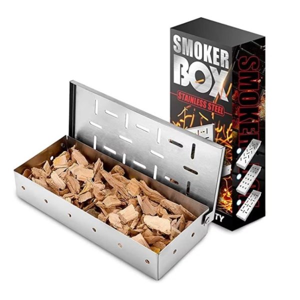 Cutie de afumator pentru gratar Flippy, Inox, 9.6×4.4×22.2 cm, Argintiu