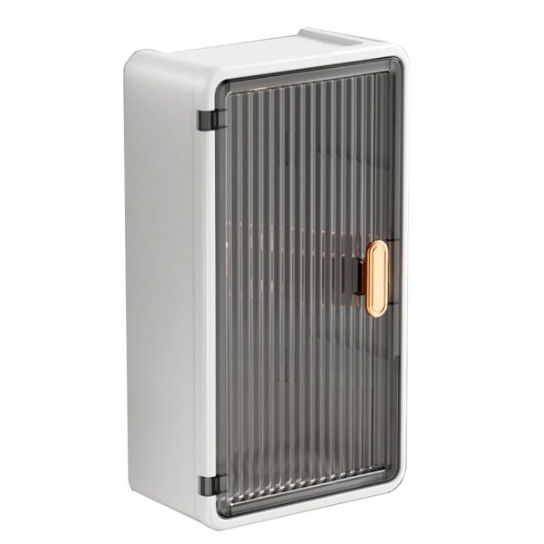 Organizator Cosmetice, Flippy, Montare pe Perete fara Perforare, 36.5×10.9×20 cm, din PP si ABS, Alb-Negru, Usa Transparenta