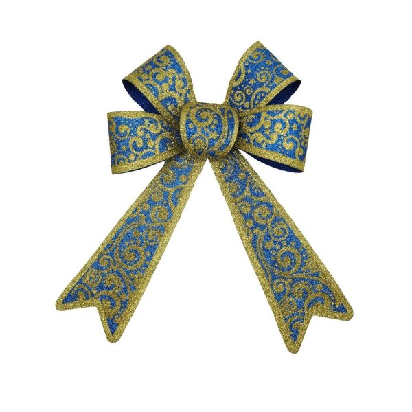 Funda pentru brad, Albastra, model spiralat, cu margini aurii, 15 x 23 cm, PVC, Flippy