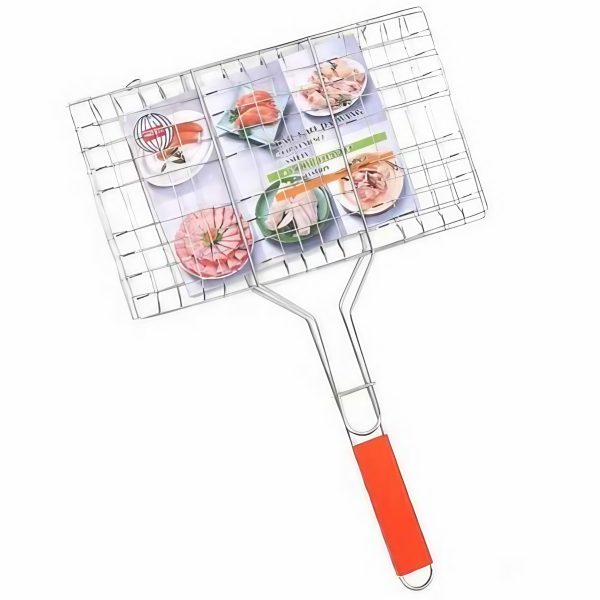 Gratar pentru Peste si Carne, Flippy, Suprafata Utila 32×19 cm, Otel Inoxidabil, cu Maner, Portabil, Argintiu