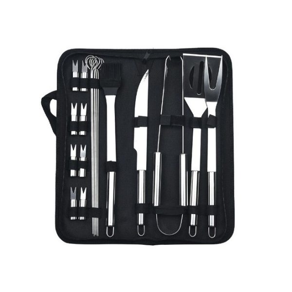 Set 18 Ustensile pentru Gratar, Flippy, din Otel Inoxidabil, Geanta Oxford, Argintiu