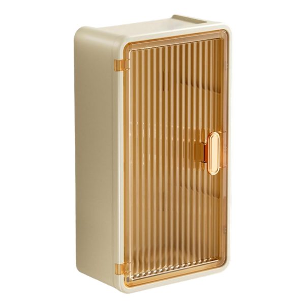 Organizator Cosmetice, Flippy, Montare pe Perete fara Perforare, 36.5×10.9×20 cm, din PP si ABS, Bej, Usa Transparenta