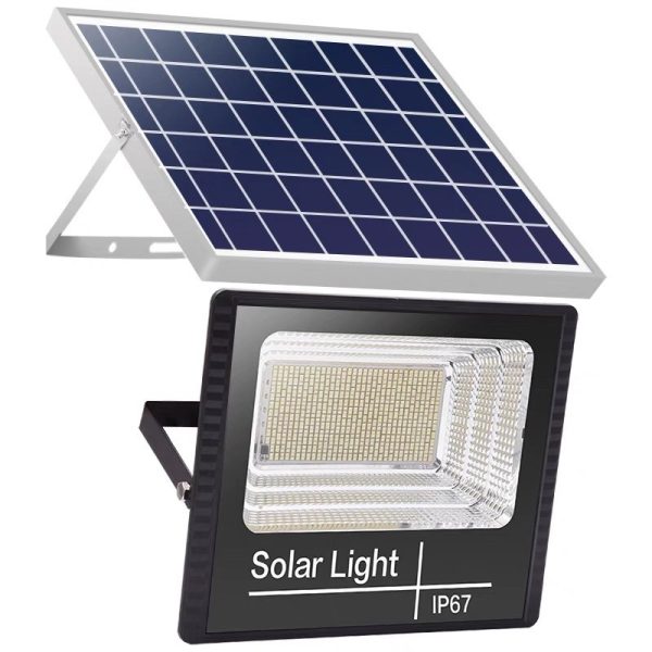 Proiector LED/Lampa solara de exterior Flippy, 22 cm x 27 cm, Rezistent la Apa IP67, cu Panou Solar, 220LED SMD, 100W, Senzor de lumina, Timer, cu Telecomanda, 2 moduri de iluminat, kit montaj inclus, Lumina Rece
