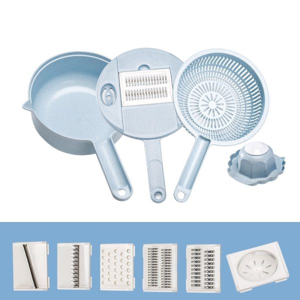 Razatoare multifunctionala Flippy pentru legume, fructe, branzeturi, 10 piese, 27.6×8 cm, albastru