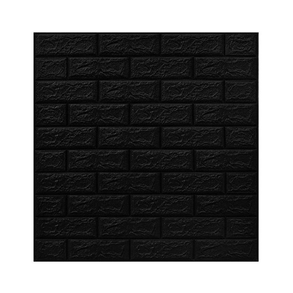 Set 10 Placi Tapet 3D, Flippy, 70 x 77 cm, Grosime 3 mm, din Polietilena, Model Caramida, Suprafata acoperita 5.3 mp, Negru