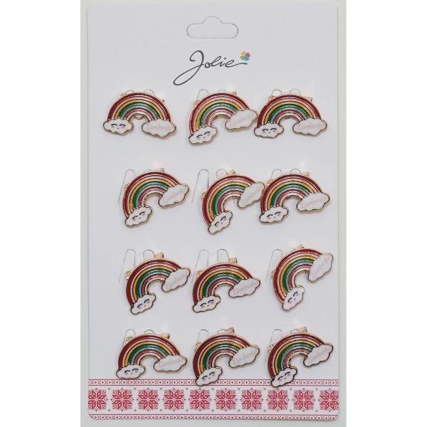 Set 12 Brose Martisor pentru Copii, Jolie, Model Curcubeu, cu Mesaj Zambeste, Multicolor