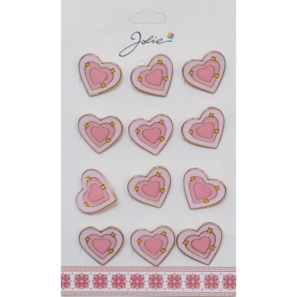 Set 12 Brose Martisor pentru Copii, Jolie, Model Inima cu Stelute, Roz