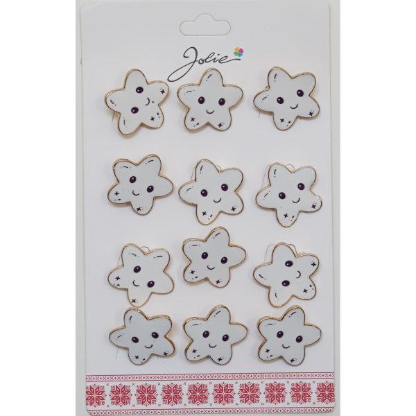 Set 12 Brose Martisor pentru Copii, Jolie, Model Stea care Zambeste, Alb