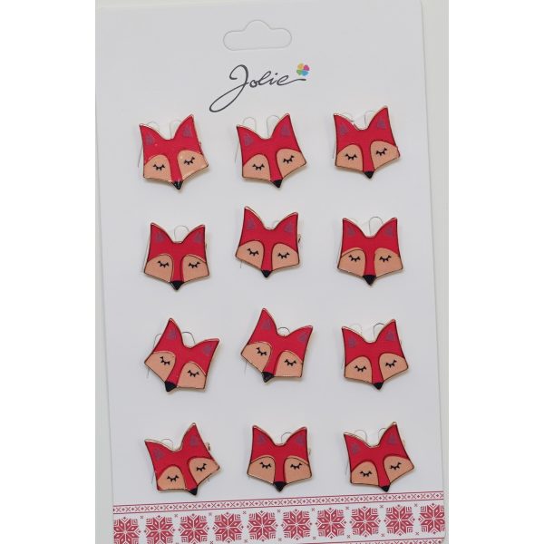 Set 12 Brose Martisor Traditional, Jolie, Model Vulpe, Brose din Metal, Aspect Lacuit, 2,5 x 2,5 cm per Unitate, Rosu
