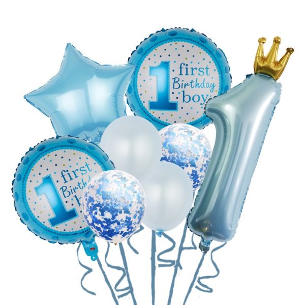 Set 8 Baloane din Folie Metalizată si din Latex, Flippy, Figurine Cifra 1 Printesa 91cm, Stea 45 cm si Cerc 55 cm, Baloane Latex 30 cm, Tema Prima