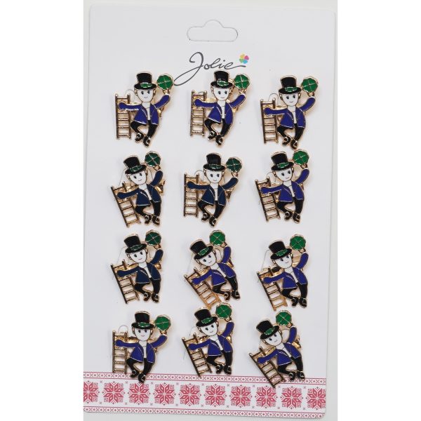 Brose Martisor Primavara Jolie, Set 12 Bucati, Model Elf cu Trifoi Norocos, Brosa din Metal, 3 x 2 cm per Bucata, Albastru inchis