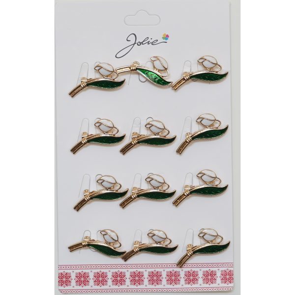 Brose Martisor, Jolie, Set 12 Bucati, Model Primavara Ghiocel, Brose din Metal, Aspect Lacuit, Alb