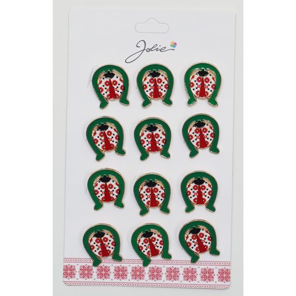 Brose Martisor, Jolie, Set 12 Bucati, Model Buburuza In Potcoava, Metal, 3 cm, Multicolor