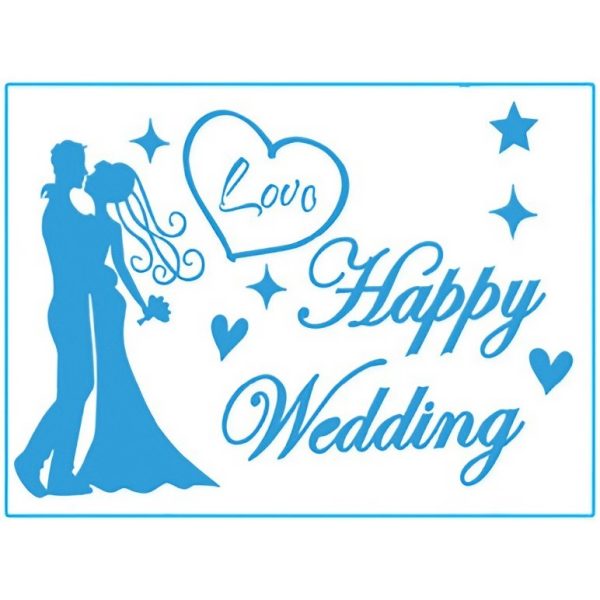 Sticker Autocolant, Flippy, Tematica Nunta, Model Scris Happy Wedding, 21×29 cm, Albastru