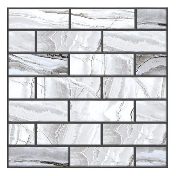 10 x Placi Tapet Autocolant 3D cu Imitatie de Marmura Dreptunghiulara, pentru Perete Bucatarie Sufragerie, Usor de Curatat, Rezistent la Apa, Autoadeziv, 30×30 cm, Gri