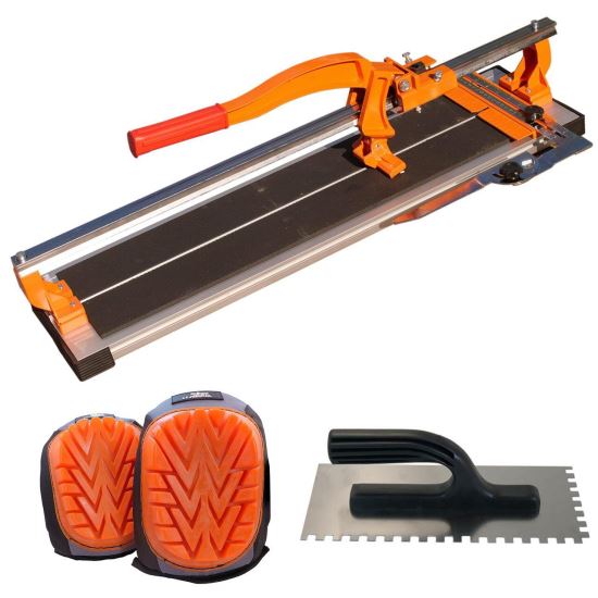 Masina de taiat gresie si faianta, aparat profesional, dispozitiv cu rulmenti, 80 cm, cu genunchiere si gletiera cu zimti, Richmann Exclusive