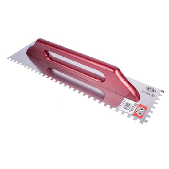 Gletiera inox, pentru adezivi, cu zimti, 8×8 mm, 48×13 cm x 1.2 mm, maner lemn lung, Olejnik