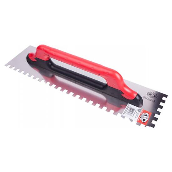 Gletiera inox, Olejnik, zimti, 8×8 mm, Super Profi, 13×48 cm, maner soft lung, Rosu