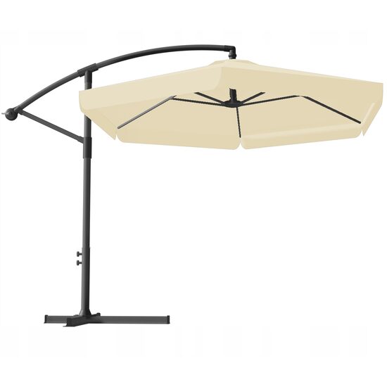 Umbrela gradina/terasa cu LED, Chomik, cu manivela, articulatie tip banana, bej, 300 cm