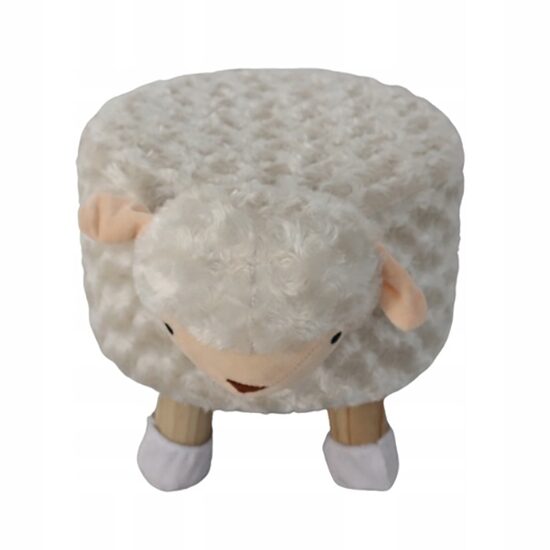 Taburet pentru copii, rotund, model oaie, textil, lemn, gri, max 50 kg, 28×25 cm, Chomik