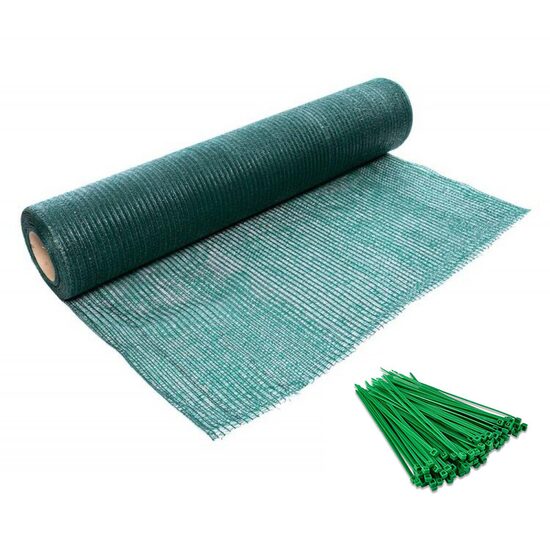 Plasa de umbrire, 80 g/mp, grad de umbrire 85%, verde, 20×2 m, cu 50 de coliere pentru montare, 150×2.5 mm