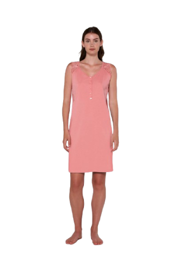 Cămașă de noapte damă VAMP din bumbac 100%, cu bretele și dantelă, lungime 95 cm