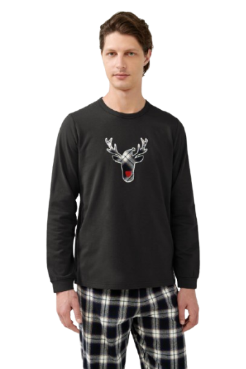 Pijama bărbați VAMP din bumbac flanel 100%, bluză Blue Caviar cu mânecă lungă și pantaloni în carouri