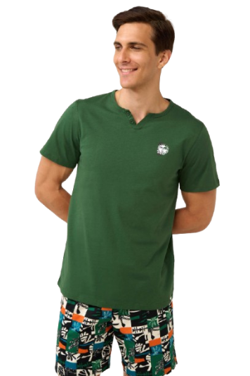 Pijama bărbați din bumbac 100%, tricou și pantaloni scurți