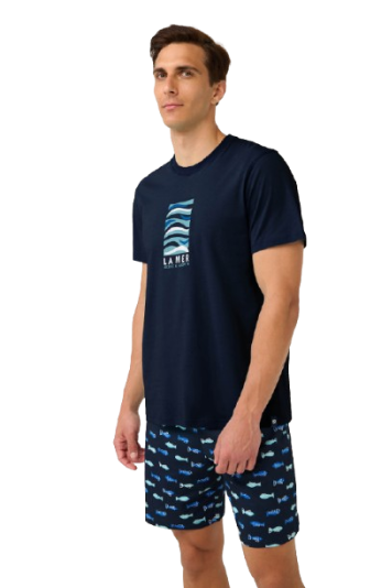 Pijama bărbați din bumbac 100%, tricou și pantaloni scurți