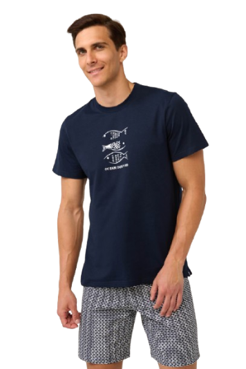 Pijama bărbați VAMP din bumbac 100%, tricou și pantaloni scurți